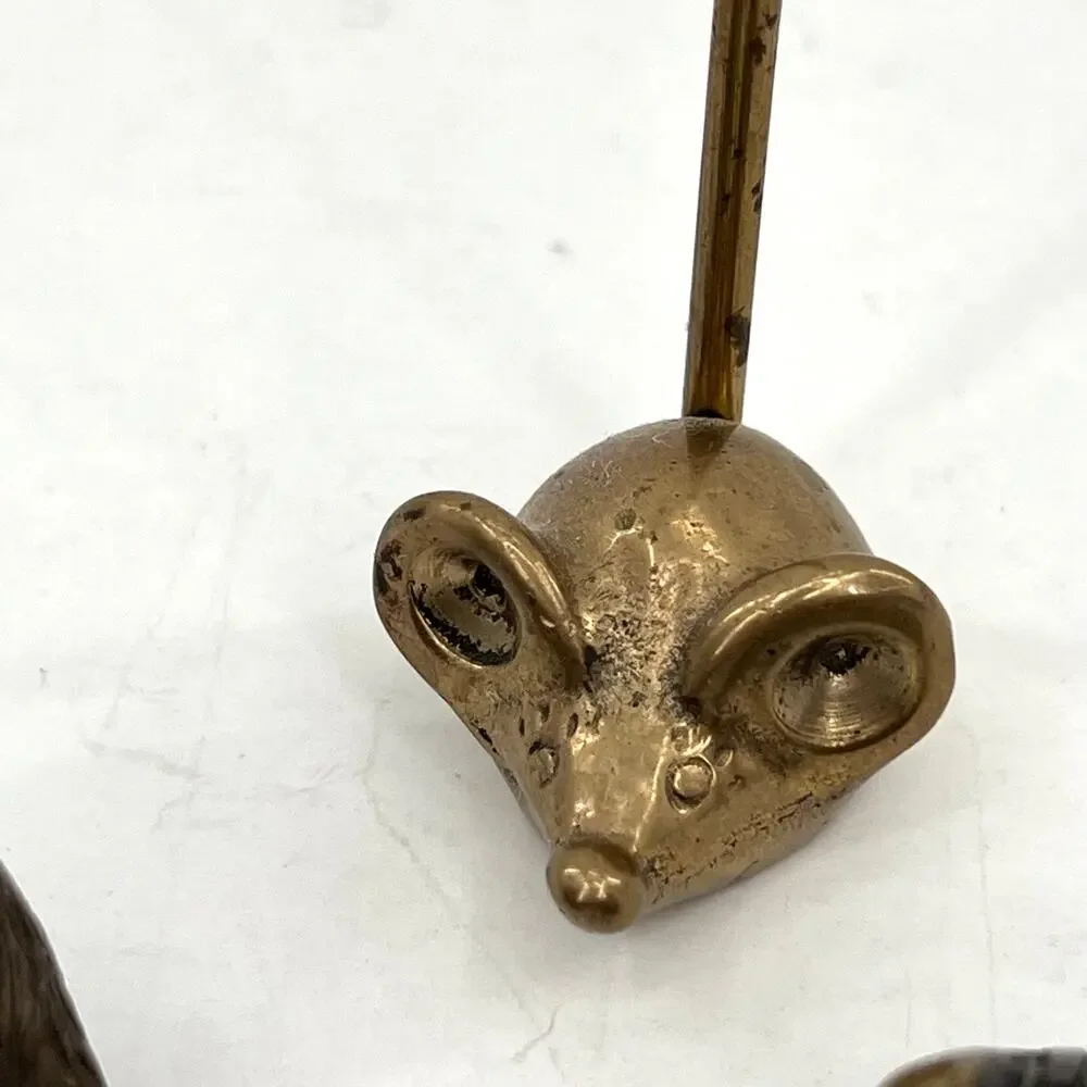 Solid brass miniature bear mouse ring holder and frog - Picture 2 of 6